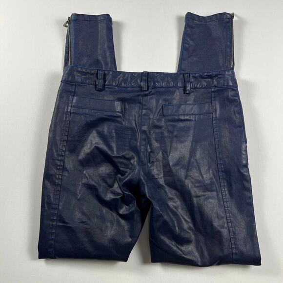 Nicole Miller Artelier Coated Navy Blue Skinny Jeans Zipper Ankle Size 6 - Picture 11 of 13